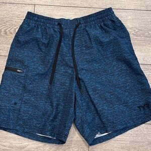 TYR Athletic Training Shorts Mens Small Blue Space Dye Lined Zipper Pocket Gym